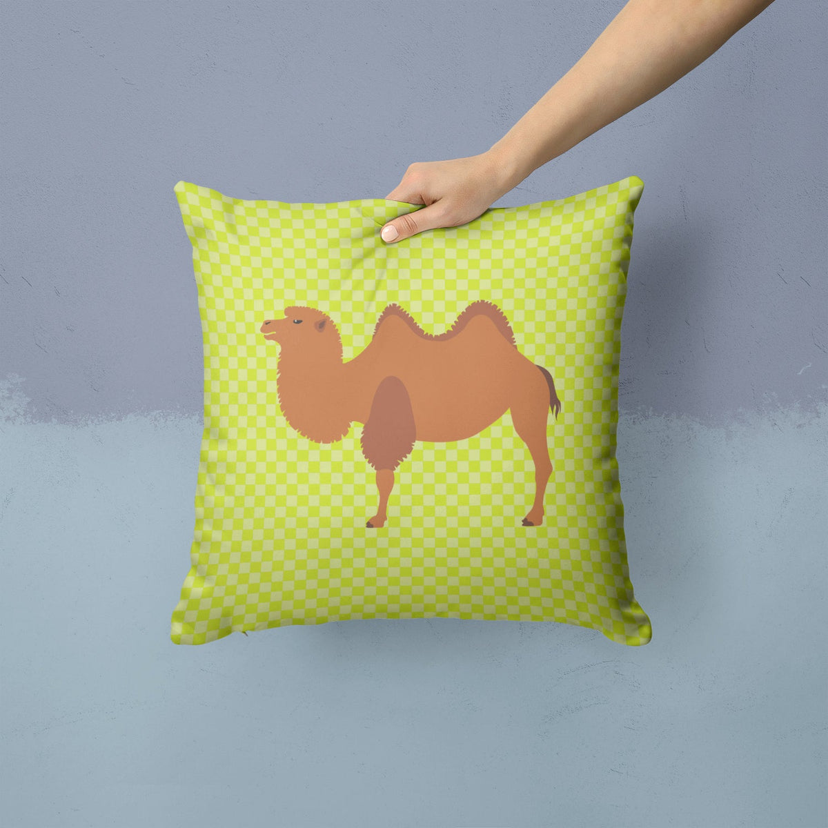 Bactrian Camel Green Decorative Throw Pillow 14x14 Indoor Outdoor Accent Cushion, Fabric Cover with Insert for Sofa, Bed, Porch & Living Room