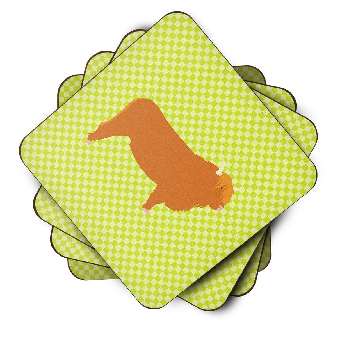 Highland Cow Green Foam Coasters Set of 4 Cup Coasters for Indoor Outdoor, Tabletop Protection, Anti Slip, Mouse pad Material
