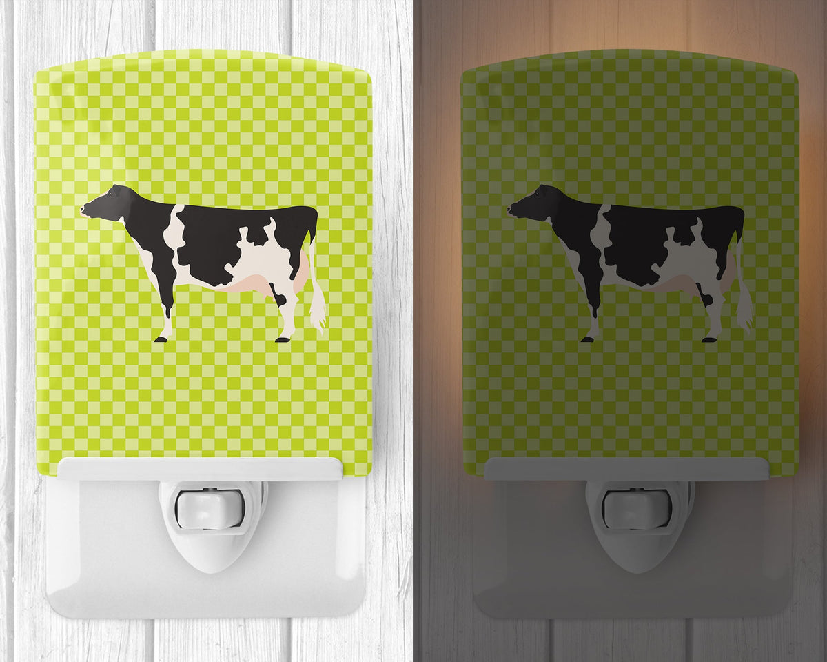 Holstein Cow Green Ceramic Night Light Compact, UL-Certified, Ideal for Bedroom, Bathroom, Nursery, Hallway, Kitchen, 6x4x3, Multicolor