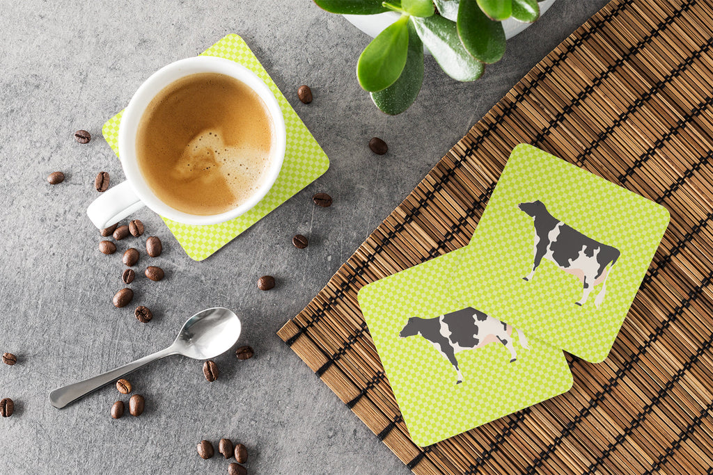 Holstein Cow Green Foam Coasters Set of 4 Cup Coasters for Indoor Outdoor, Tabletop Protection, Anti Slip, Mouse pad Material