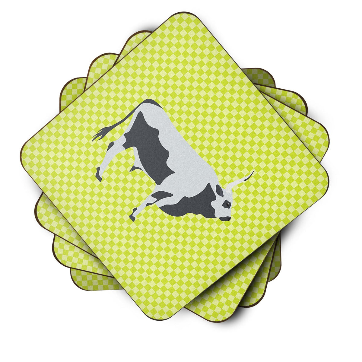 Hungarian Grey Steppe Cow Green Foam Coasters Set of 4 Cup Coasters for Indoor Outdoor, Tabletop Protection, Anti Slip, Mouse pad Material
