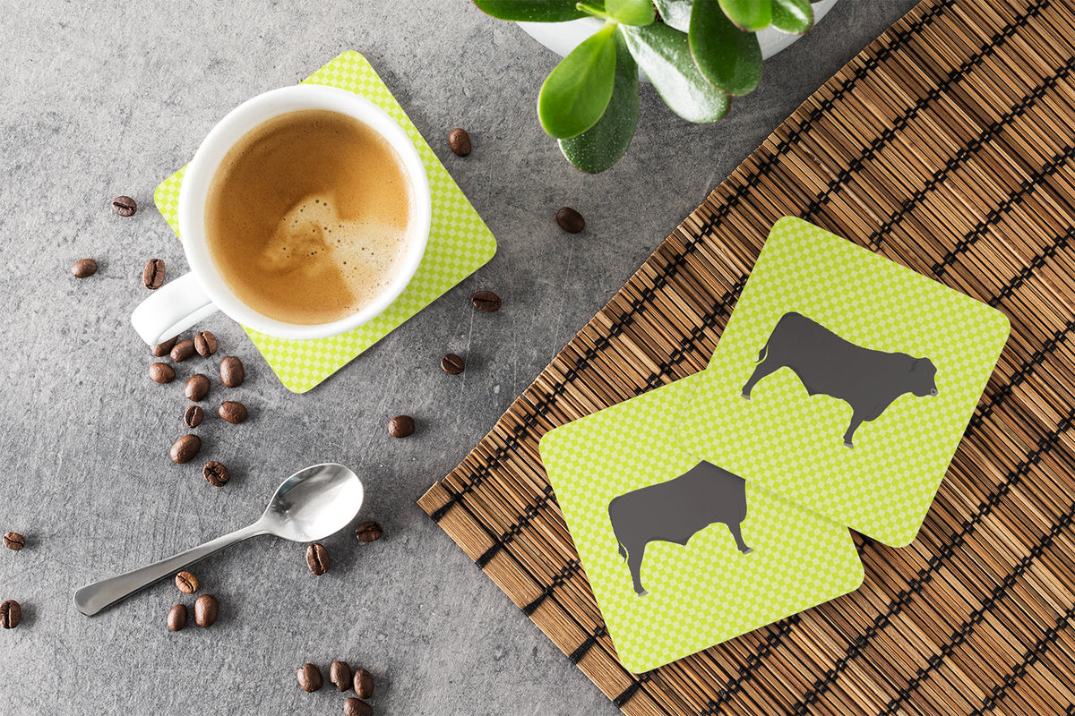 Black Angus Cow Green Foam Coasters Set of 4 Cup Coasters for Indoor Outdoor, Tabletop Protection, Anti Slip, Mouse pad Material