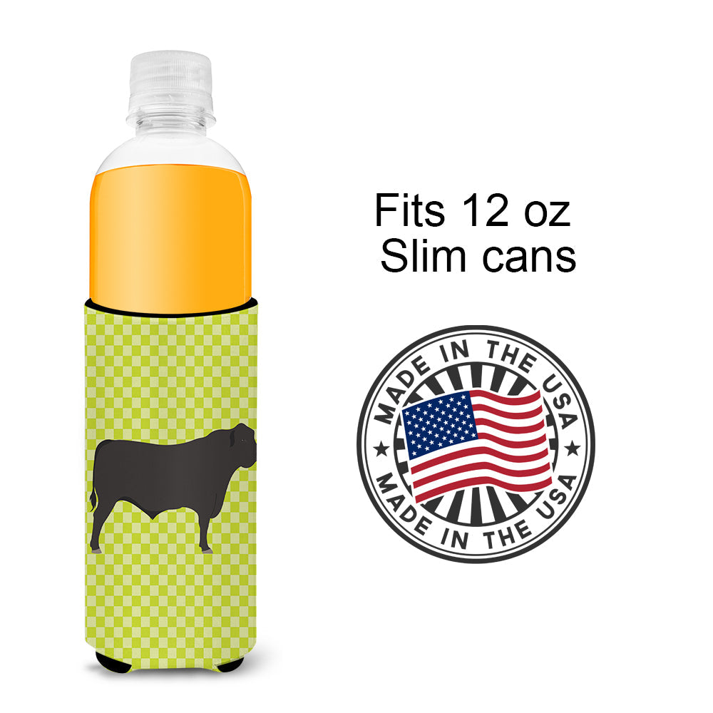 Black Angus Cow Green Slim Can Hugger , Insulated Foam Hugger for 12 oz Slim Cans, Beer Bottles & Water Bottles, Printed in USA