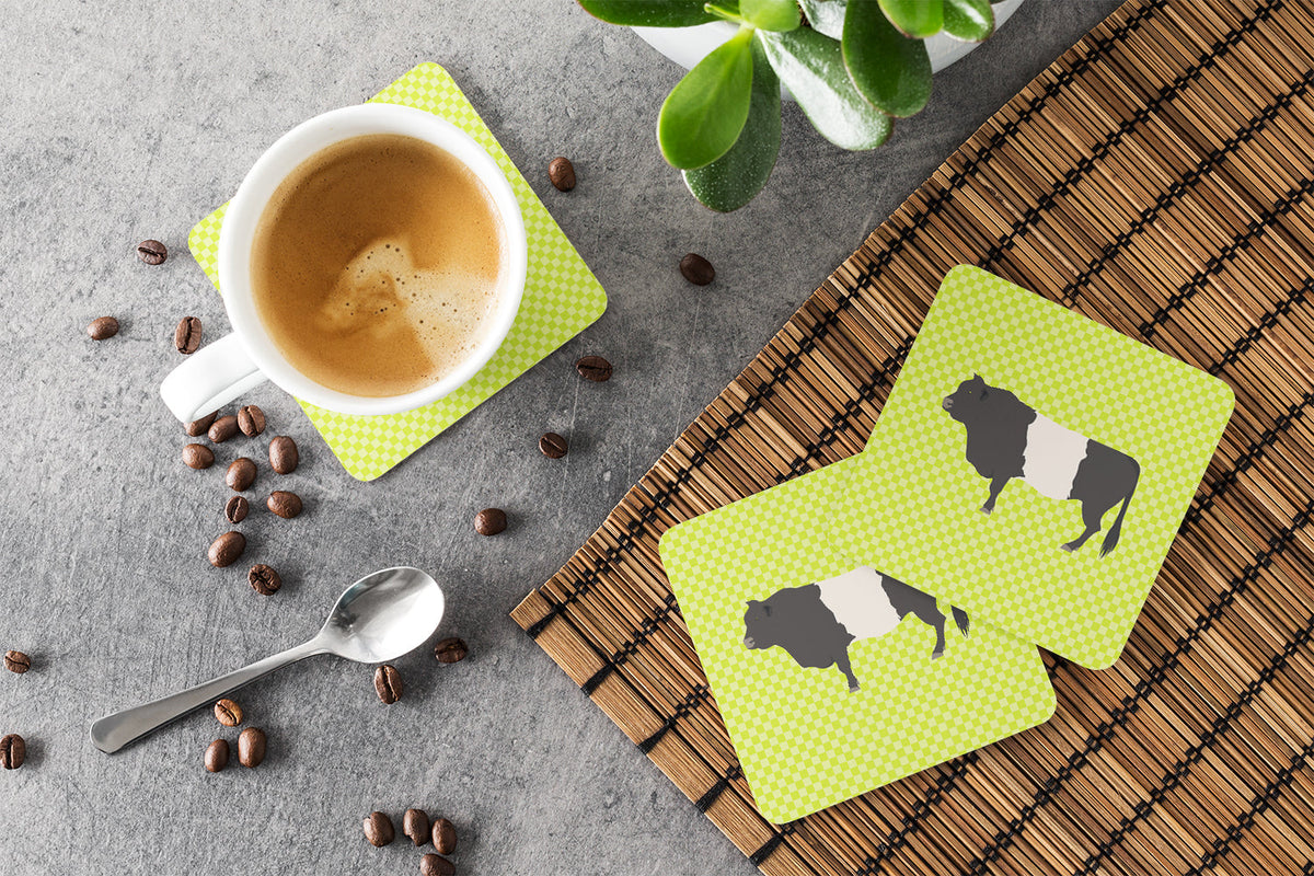 Belted Galloway Cow Green Foam Coasters Set of 4 Cup Coasters for Indoor Outdoor, Tabletop Protection, Anti Slip, Mouse pad Material
