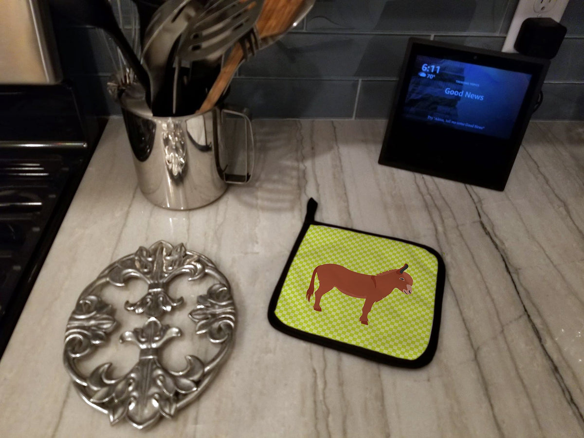 Irish Donkey Green Pot Holder Set of 2 Heat Resistant Quilted Hot Pads 7.5 x 7.5 Inch, Insulated Kitchen Trivets for Cooking & Baking