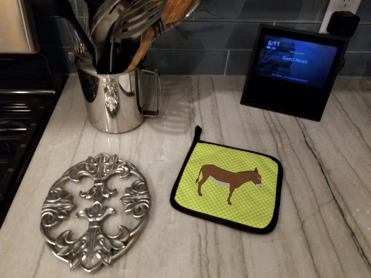 Cotentin Donkey Green Pot Holder Set of 2 Heat Resistant Quilted Hot Pads 7.5 x 7.5 Inch, Insulated Kitchen Trivets for Cooking & Baking