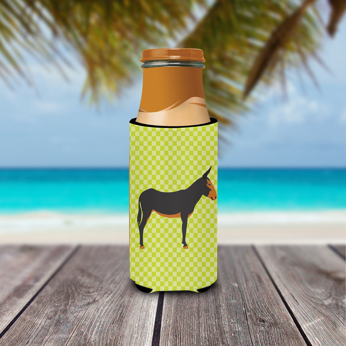 Catalan Donkey Green Slim Can Hugger , Insulated Foam Hugger for 12 oz Slim Cans, Beer Bottles & Water Bottles, Printed in USA