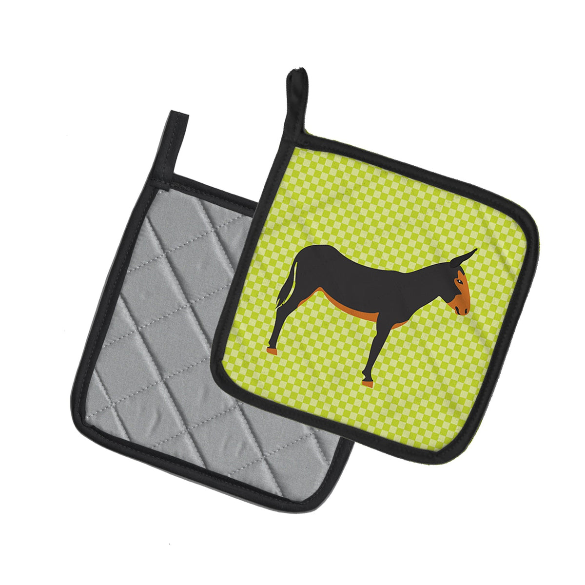 Catalan Donkey Green Pot Holder Set of 2 Heat Resistant Quilted Hot Pads 7.5 x 7.5 Inch, Insulated Kitchen Trivets for Cooking & Baking