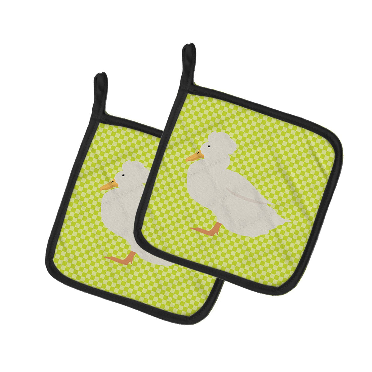 Crested Duck Green Pot Holder Set of 2 Heat Resistant Quilted Hot Pads 7.5 x 7.5 Inch, Insulated Kitchen Trivets for Cooking & Baking