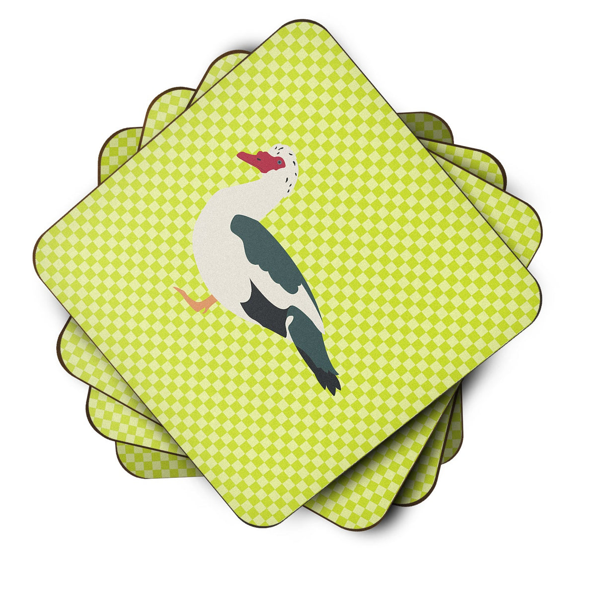 Muscovy Duck Green Foam Coasters Set of 4 Cup Coasters for Indoor Outdoor, Tabletop Protection, Anti Slip, Mouse pad Material