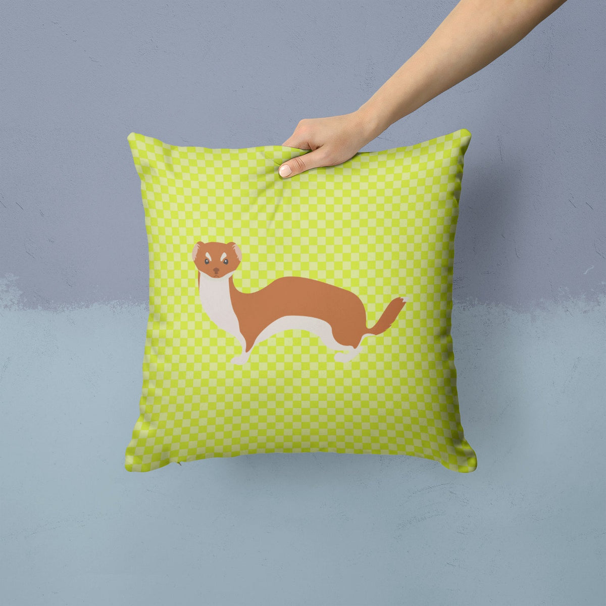 Weasel Green Decorative Throw Pillow 14x14 Indoor Outdoor Accent Cushion, Fabric Cover with Insert for Sofa, Bed, Porch & Living Room
