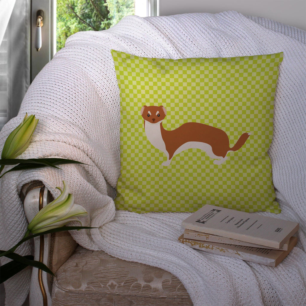 Weasel Green Decorative Throw Pillow 14x14 Indoor Outdoor Accent Cushion, Fabric Cover with Insert for Sofa, Bed, Porch & Living Room