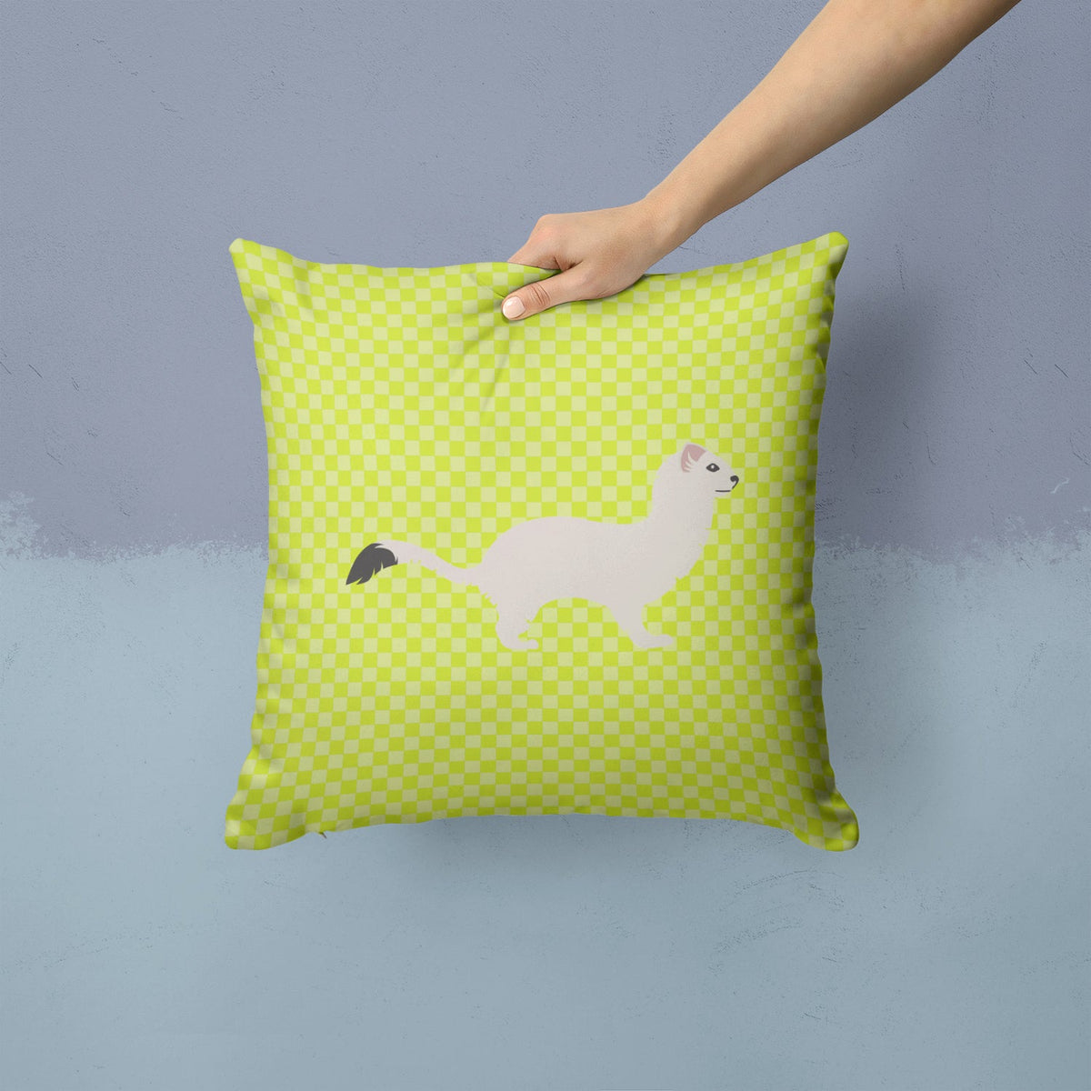 Stoat Short-tailed Weasel Green Decorative Throw Pillow 14x14 Indoor Outdoor Accent Cushion, Fabric Cover with Insert for Sofa, Bed, Porch & Living Room