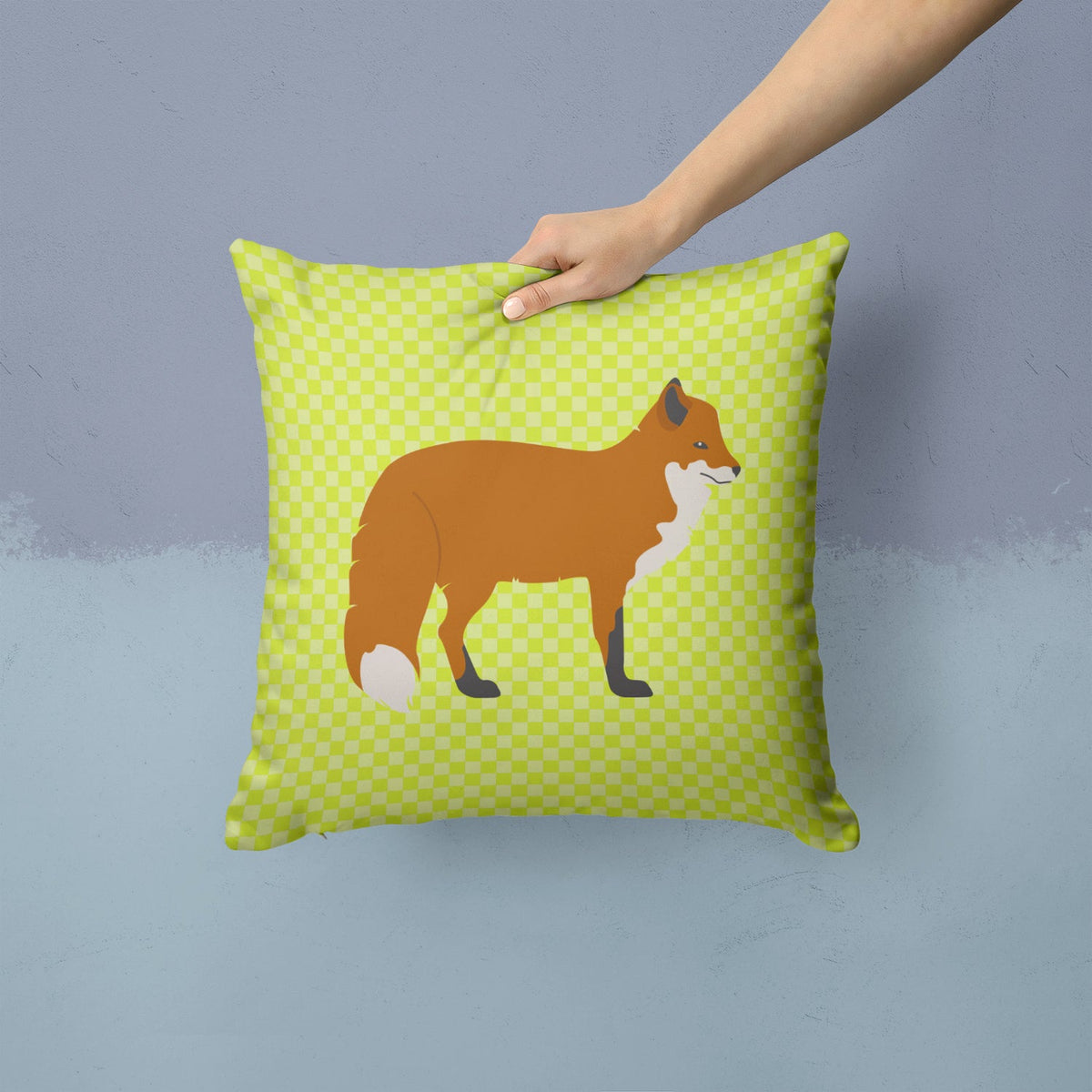 Red Fox Green Decorative Throw Pillow 14x14 Indoor Outdoor Accent Cushion, Fabric Cover with Insert for Sofa, Bed, Porch & Living Room