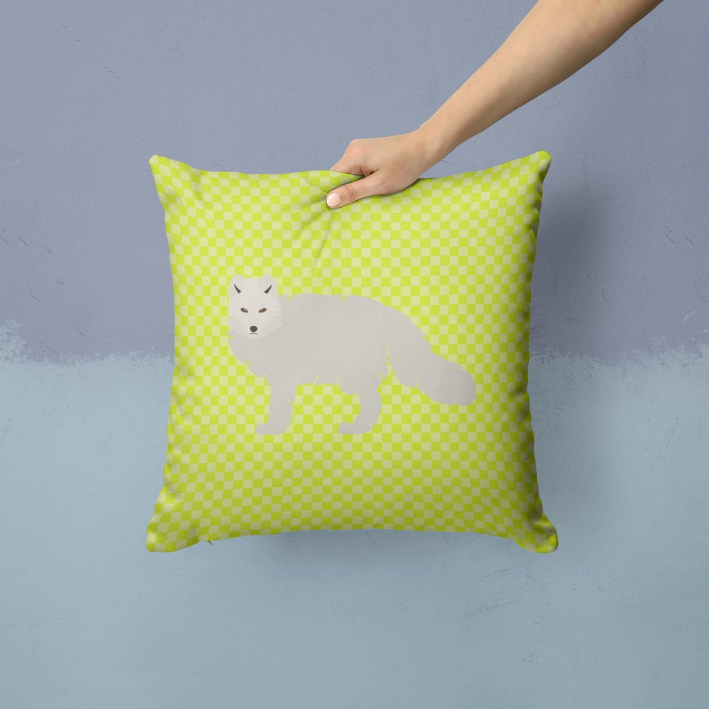 White Arctic Fox Green Decorative Throw Pillow 14x14 Indoor Outdoor Accent Cushion, Fabric Cover with Insert for Sofa, Bed, Porch & Living Room