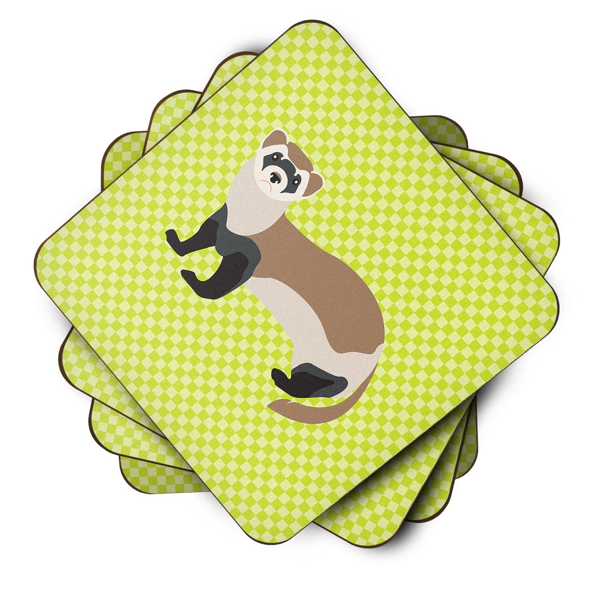 Ferret Green Foam Coasters Set of 4 Cup Coasters for Indoor Outdoor, Tabletop Protection, Anti Slip, Mouse pad Material