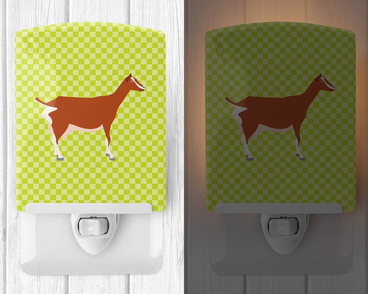Toggenburger Goat Green Ceramic Night Light Compact, UL-Certified, Ideal for Bedroom, Bathroom, Nursery, Hallway, Kitchen, 6x4x3, Multicolor