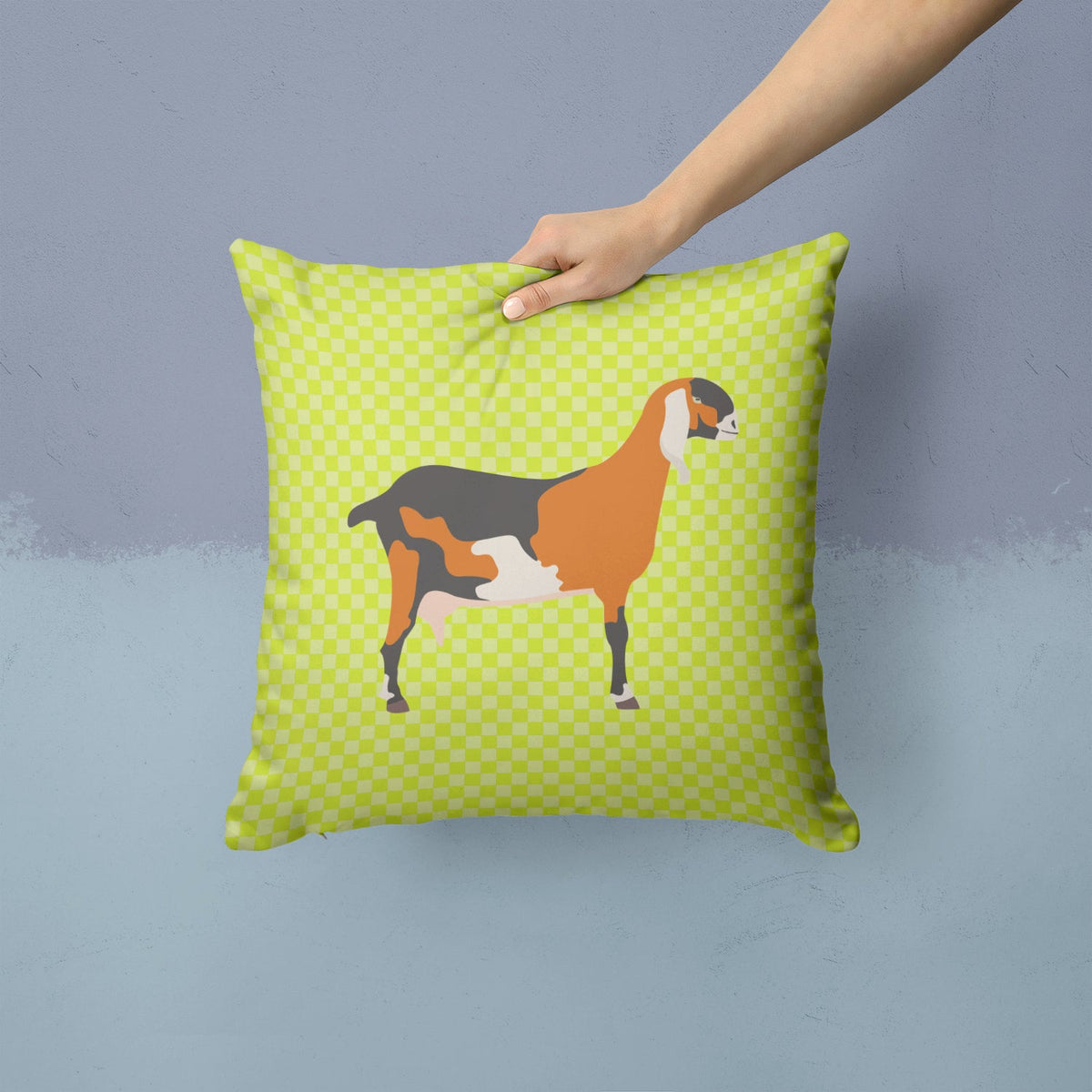 Anglo-nubian Nubian Goat Green Decorative Throw Pillow 14x14 Indoor Outdoor Accent Cushion, Fabric Cover with Insert for Sofa, Bed, Porch & Living Room