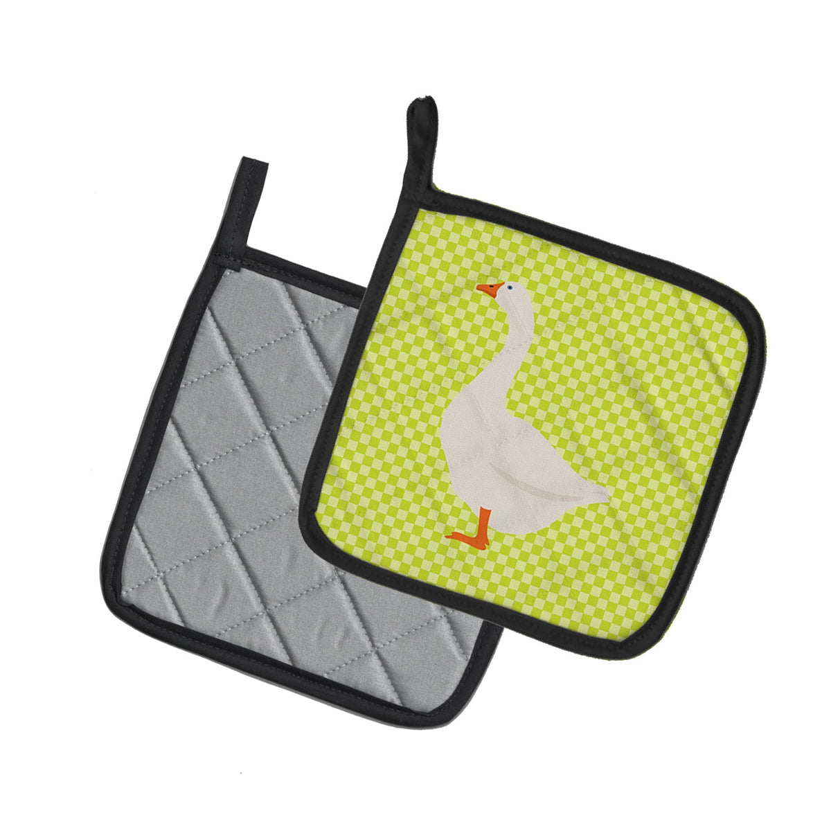 Embden Goose Green Pot Holder Set of 2 Heat Resistant Quilted Hot Pads 7.5 x 7.5 Inch, Insulated Kitchen Trivets for Cooking & Baking