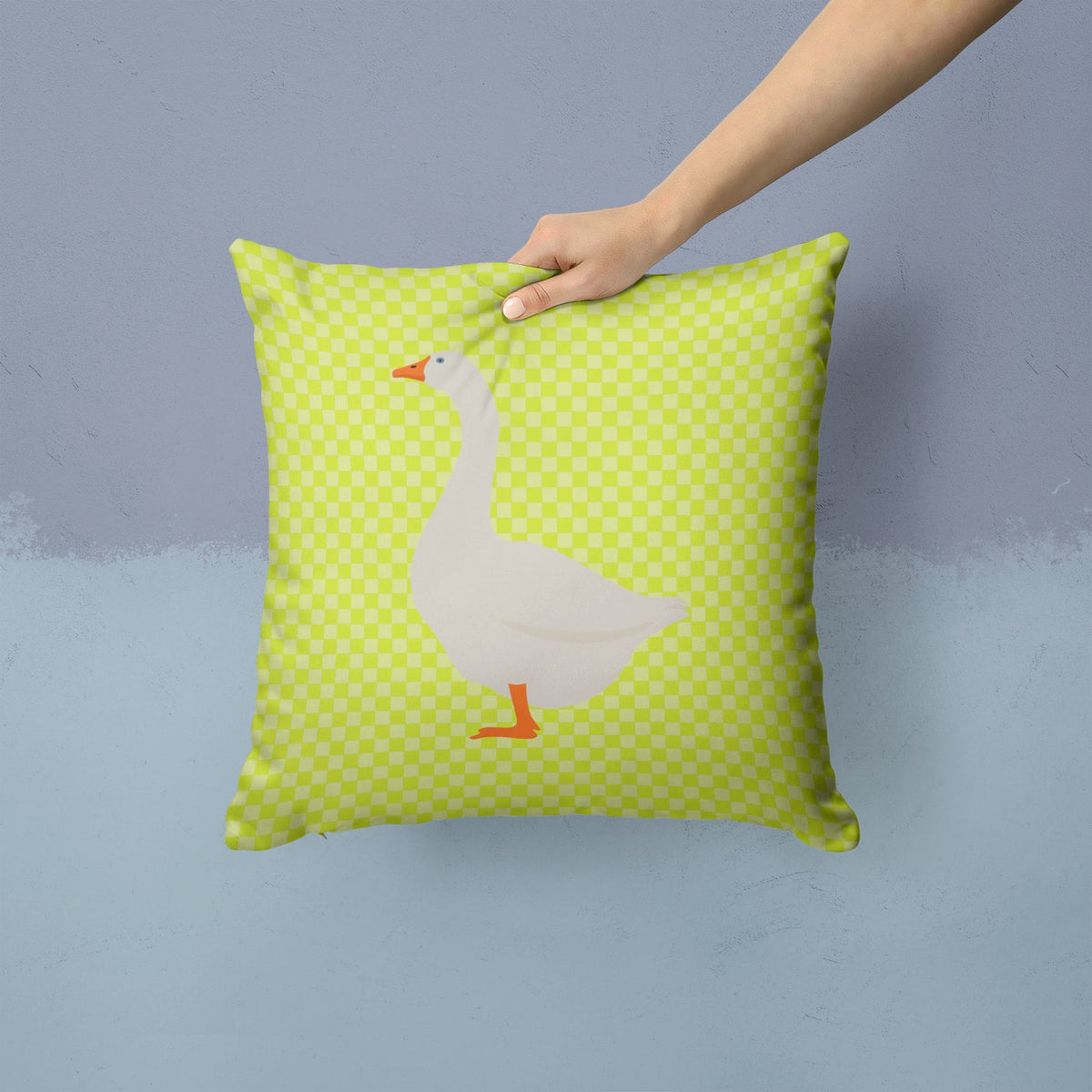 Embden Goose Green Decorative Throw Pillow 14x14 Indoor Outdoor Accent Cushion, Fabric Cover with Insert for Sofa, Bed, Porch & Living Room