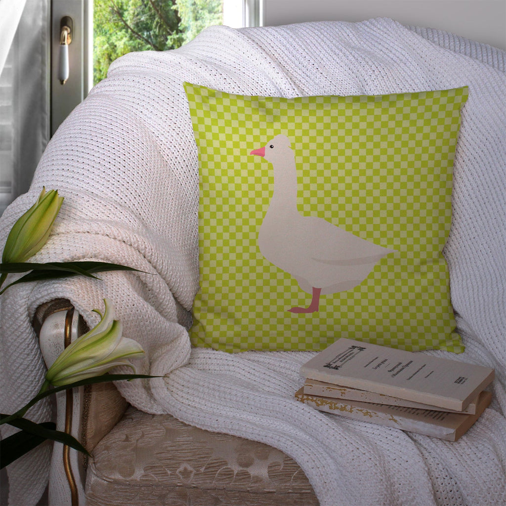 Roman Goose Green Decorative Throw Pillow 14x14 Indoor Outdoor Accent Cushion, Fabric Cover with Insert for Sofa, Bed, Porch & Living Room