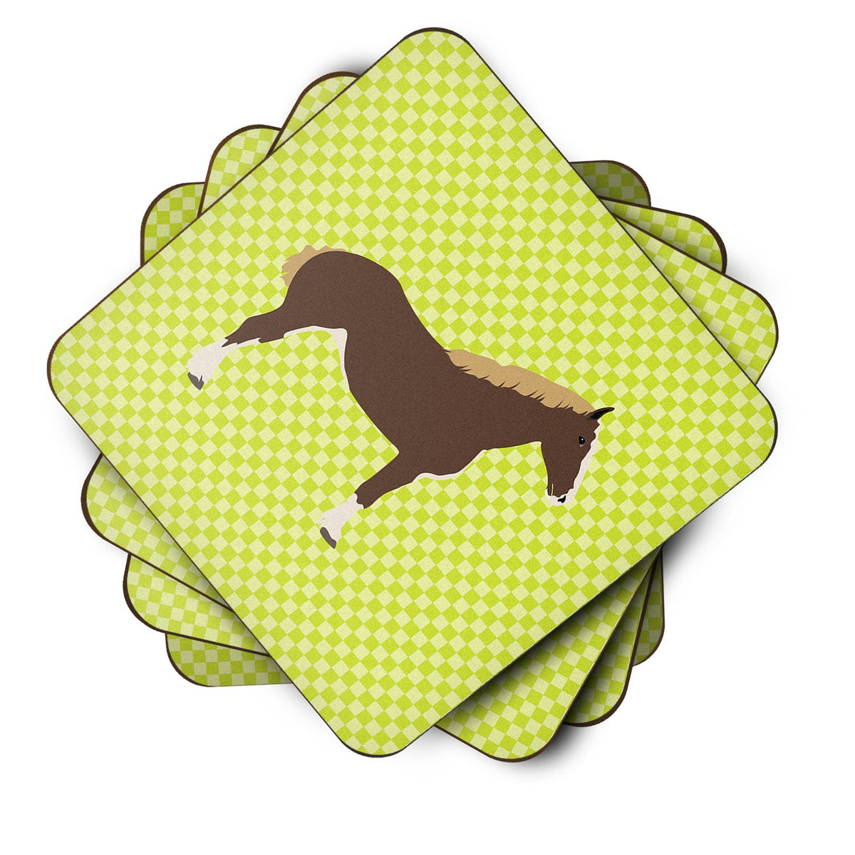Percheron Horse Green Foam Coasters Set of 4 Cup Coasters for Indoor Outdoor, Tabletop Protection, Anti Slip, Mouse pad Material