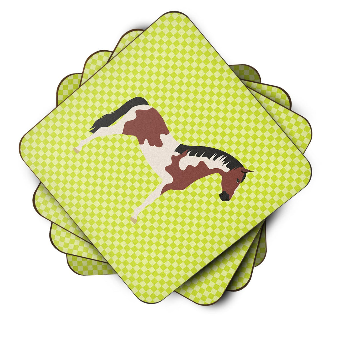 Pinto Horse Green Foam Coasters Set of 4 Cup Coasters for Indoor Outdoor, Tabletop Protection, Anti Slip, Mouse pad Material