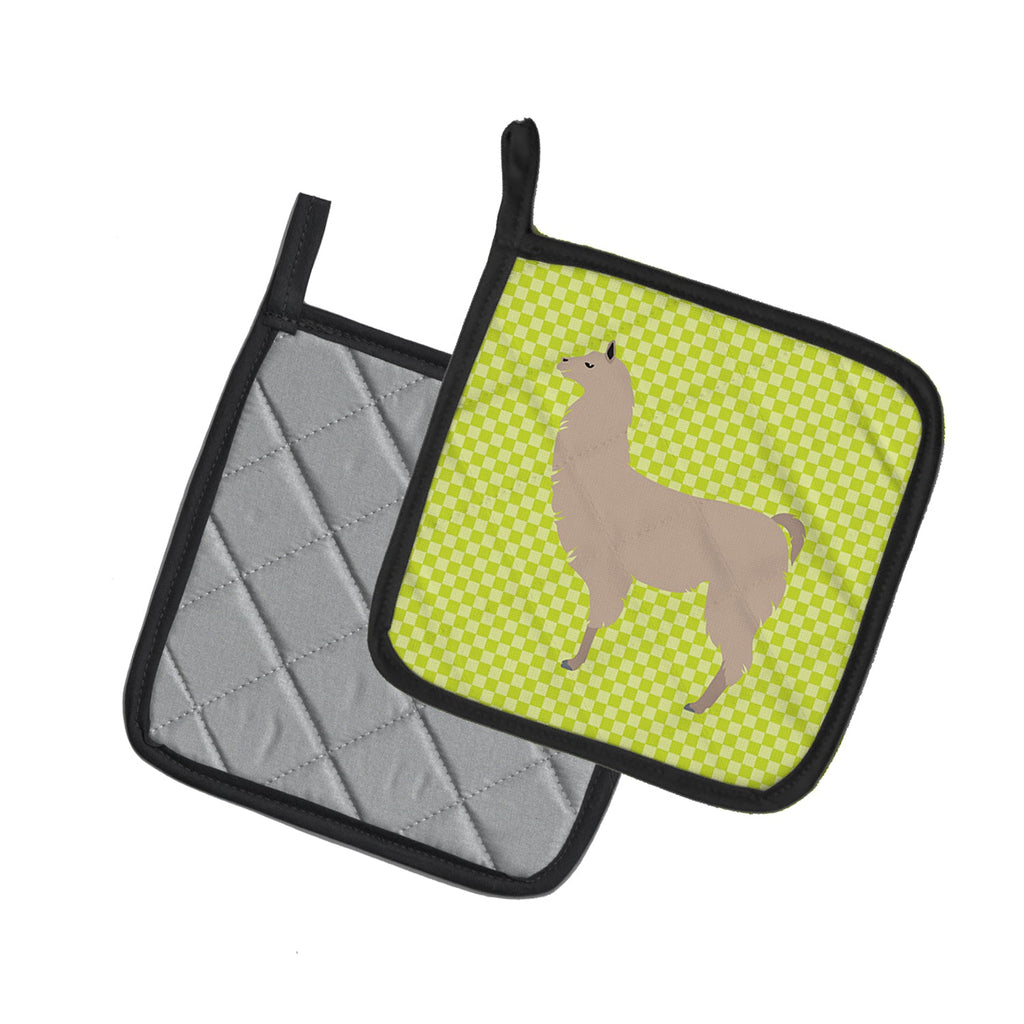 Llama Green Pot Holder Set of 2 Heat Resistant Quilted Hot Pads 7.5 x 7.5 Inch, Insulated Kitchen Trivets for Cooking & Baking