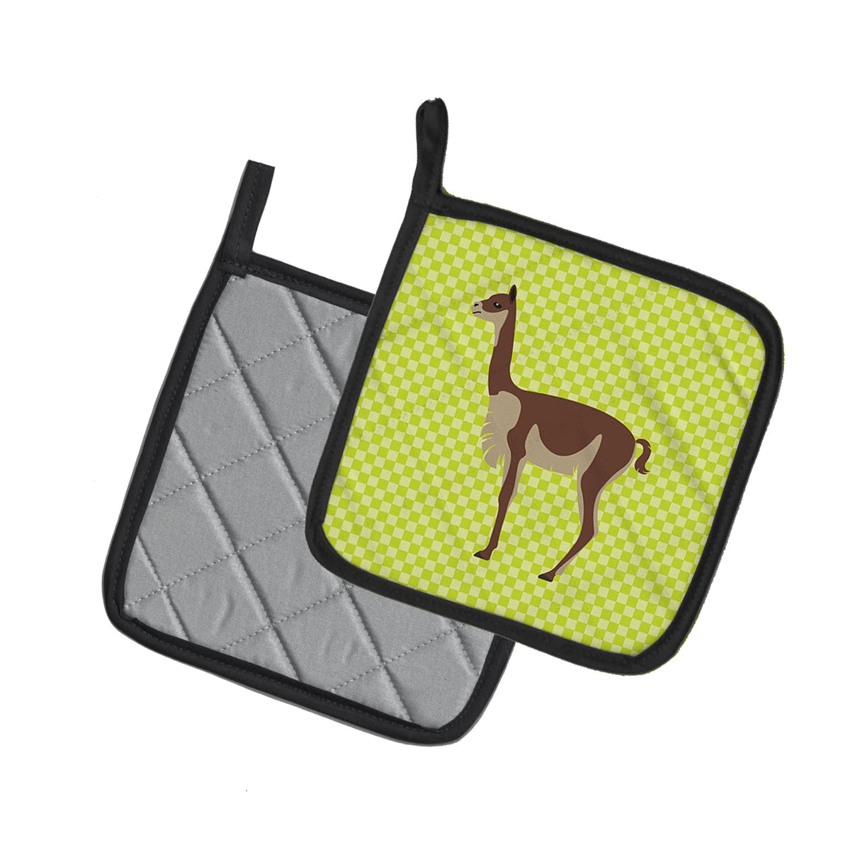 Vicugna or Vicuna Green Pot Holder Set of 2 Heat Resistant Quilted Hot Pads 7.5 x 7.5 Inch, Insulated Kitchen Trivets for Cooking & Baking