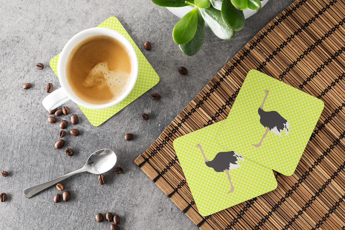 Common Ostrich Green Foam Coasters Set of 4 Cup Coasters for Indoor Outdoor, Tabletop Protection, Anti Slip, Mouse pad Material