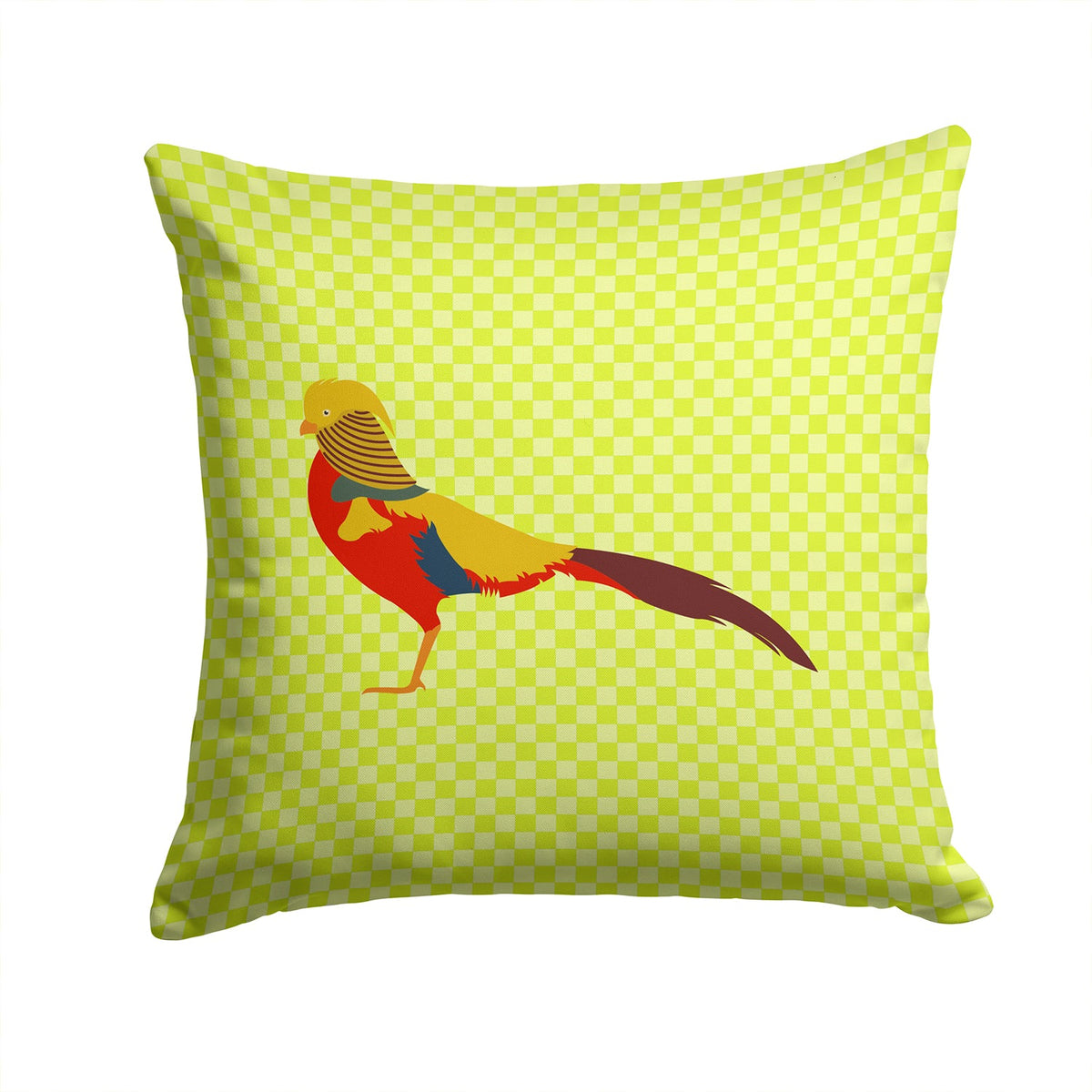 Golden or Chinese Pheasant Green Decorative Throw Pillow 14x14 Indoor Outdoor Accent Cushion, Fabric Cover with Insert for Sofa, Bed, Porch & Living Room