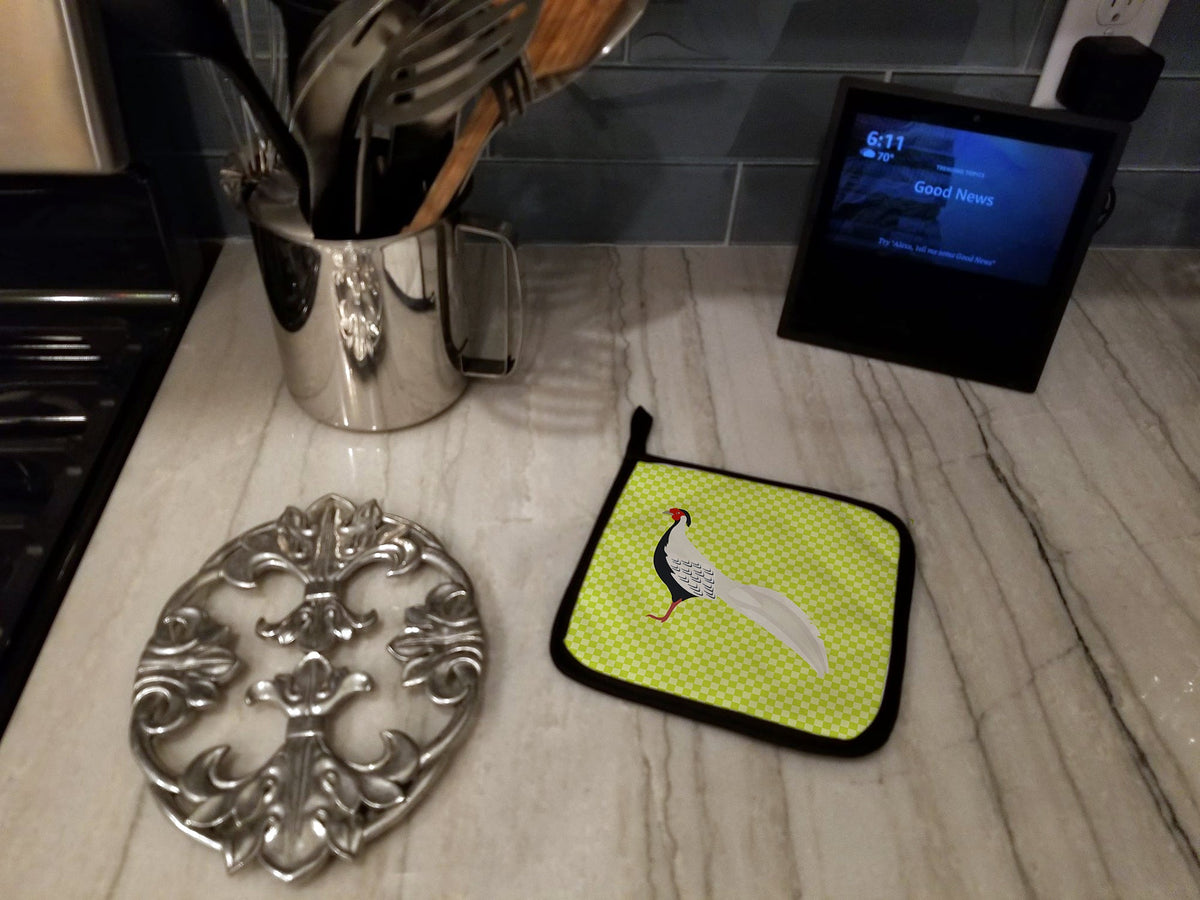 Silver Pheasant Green Pot Holder Set of 2 Heat Resistant Quilted Hot Pads 7.5 x 7.5 Inch, Insulated Kitchen Trivets for Cooking & Baking