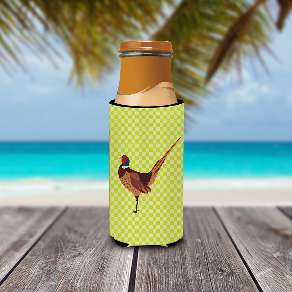 Ring-necked Common Pheasant Green Slim Can Hugger , Insulated Foam Hugger for 12 oz Slim Cans, Beer Bottles & Water Bottles, Printed in USA