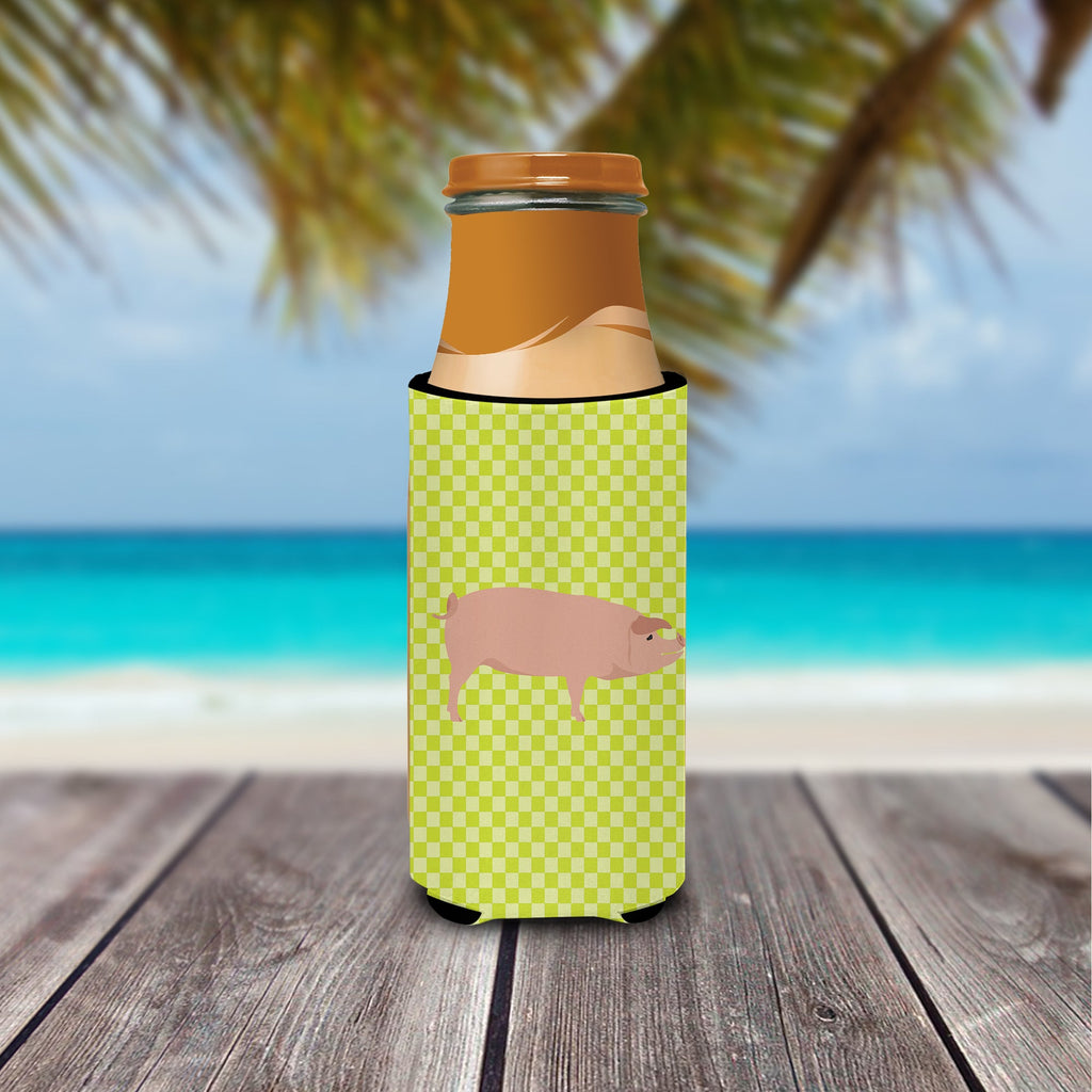 American Landrace Pig Green Slim Can Hugger , Insulated Foam Hugger for 12 oz Slim Cans, Beer Bottles & Water Bottles, Printed in USA