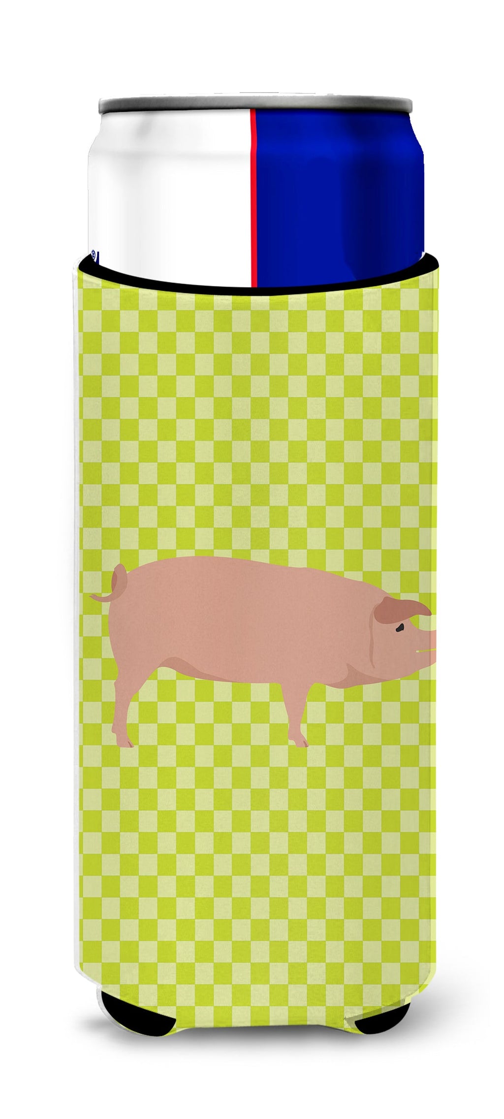 American Landrace Pig Green Slim Can Hugger , Insulated Foam Hugger for 12 oz Slim Cans, Beer Bottles & Water Bottles, Printed in USA