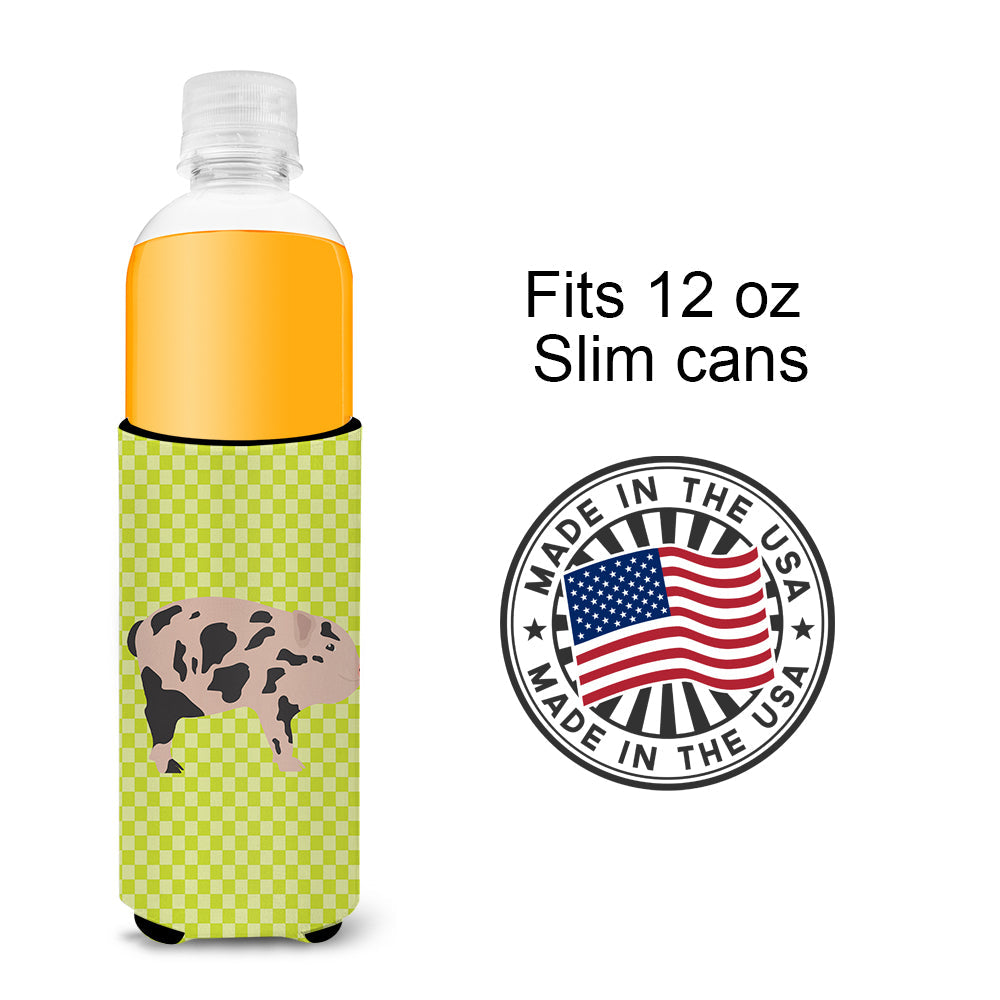 Mini Miniature Pig Green Slim Can Hugger , Insulated Foam Hugger for 12 oz Slim Cans, Beer Bottles & Water Bottles, Printed in USA