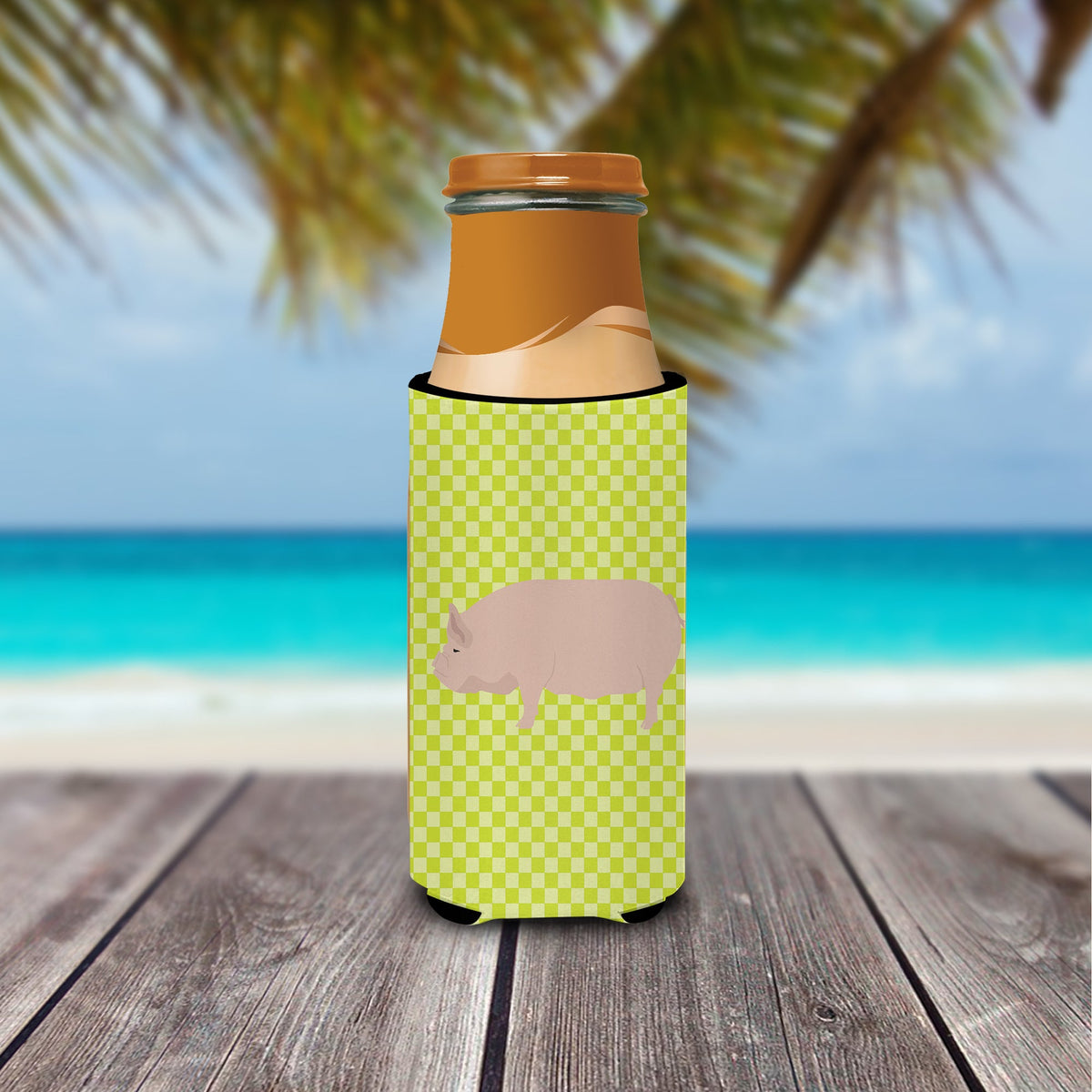 Welsh Pig Green Slim Can Hugger , Insulated Foam Hugger for 12 oz Slim Cans, Beer Bottles & Water Bottles, Printed in USA