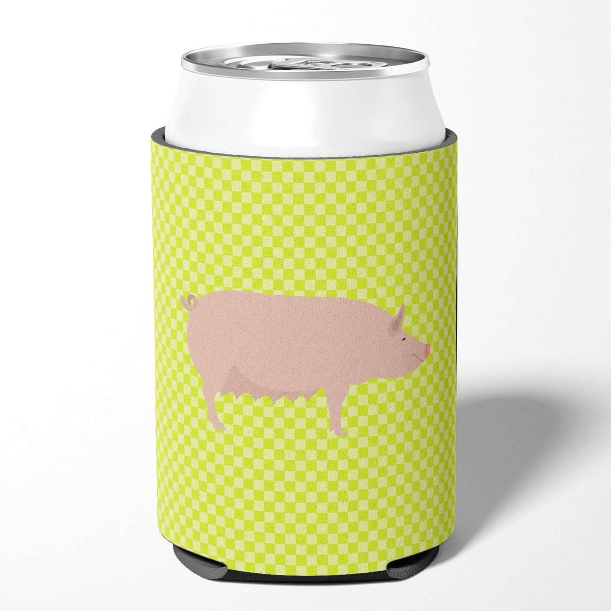 English Large White Pig Green Can or Bottle Hugger Cooler Sleeve for Standard 12 oz Cans, Insulated Foam Beer & Soda Can Hugger Reusable