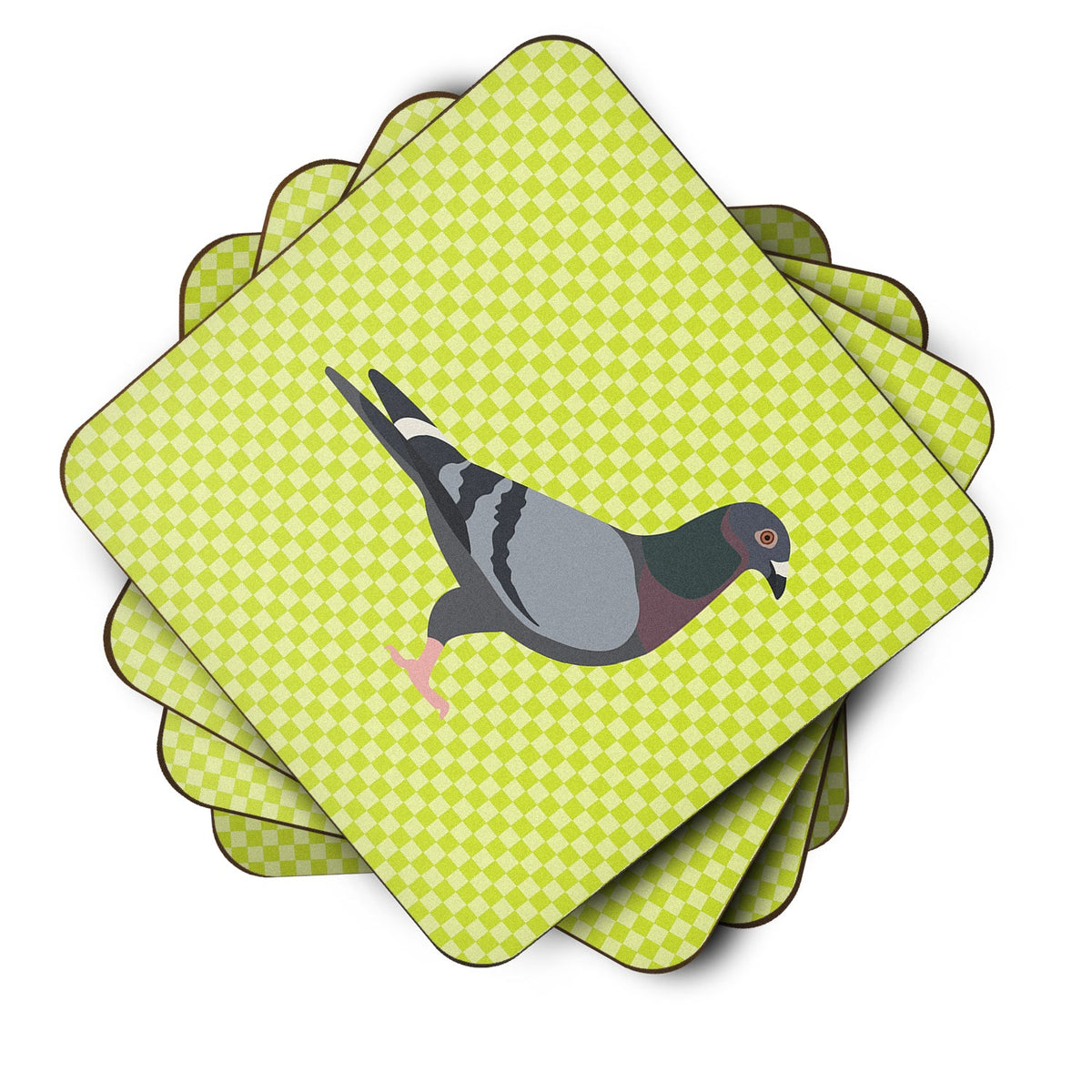 Racing Pigeon Green Foam Coasters Set of 4 Cup Coasters for Indoor Outdoor, Tabletop Protection, Anti Slip, Mouse pad Material
