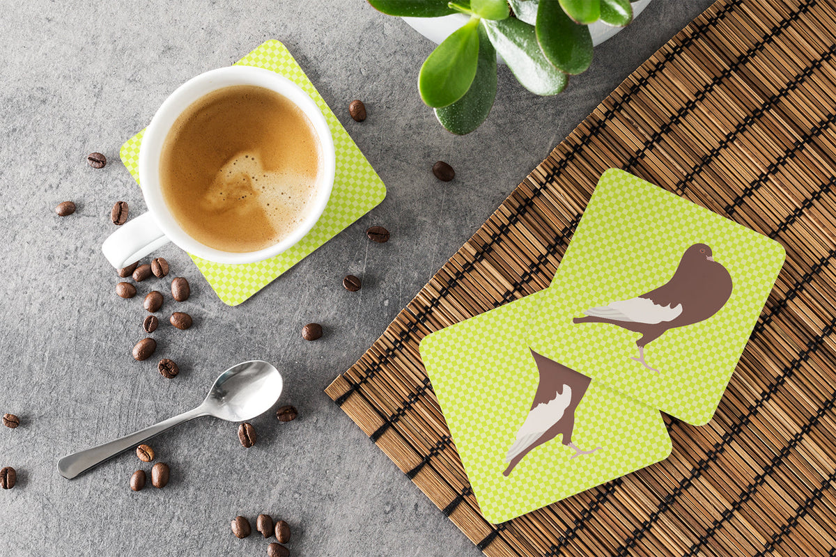 English Pouter Pigeon Green Foam Coasters Set of 4 Cup Coasters for Indoor Outdoor, Tabletop Protection, Anti Slip, Mouse pad Material