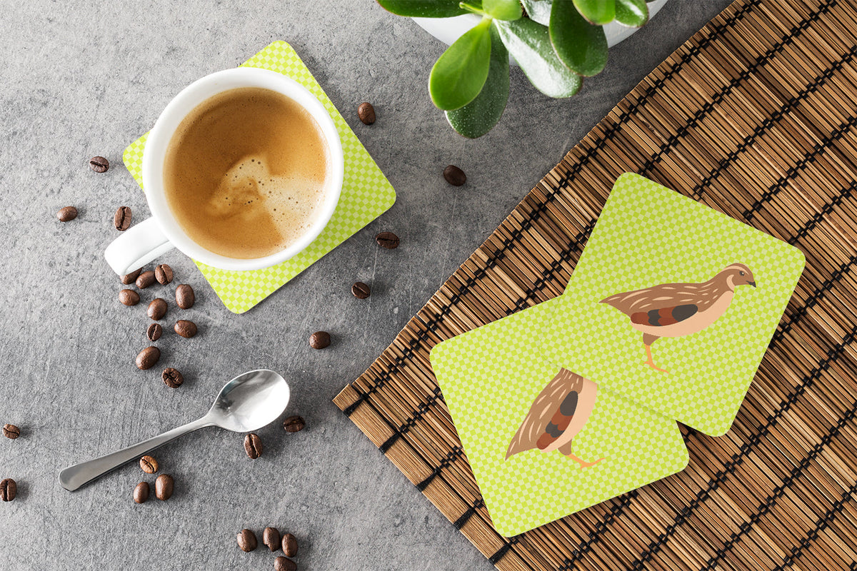 Golden Phoenix Quail Green Foam Coasters Set of 4 Cup Coasters for Indoor Outdoor, Tabletop Protection, Anti Slip, Mouse pad Material
