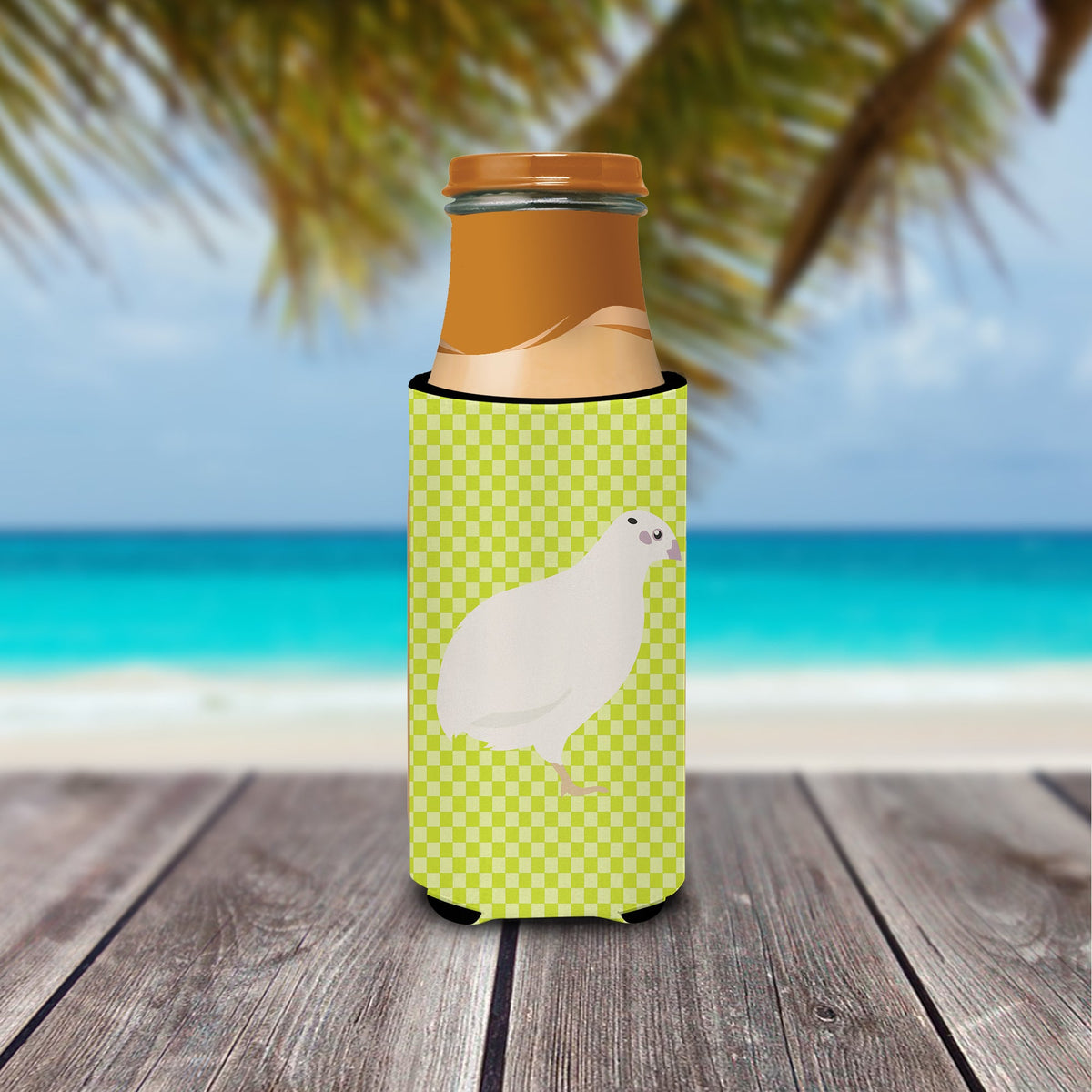 Texas Quail Green Slim Can Hugger , Insulated Foam Hugger for 12 oz Slim Cans, Beer Bottles & Water Bottles, Printed in USA