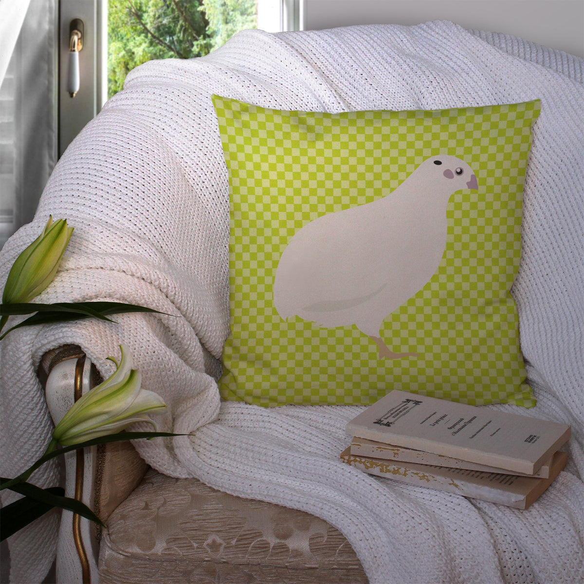Texas Quail Green Decorative Throw Pillow 14x14 Indoor Outdoor Accent Cushion, Fabric Cover with Insert for Sofa, Bed, Porch & Living Room