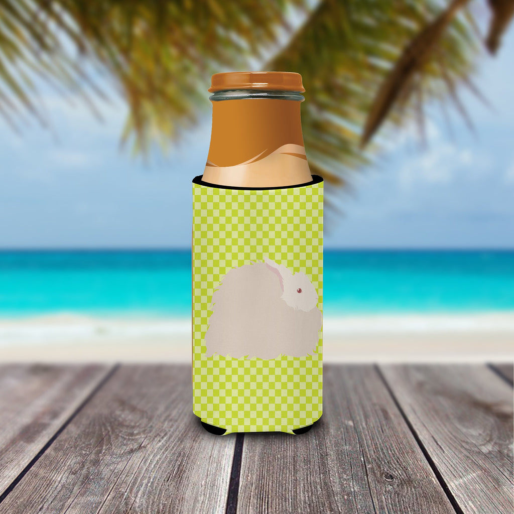 Fluffy Angora Rabbit Green Slim Can Hugger , Insulated Foam Hugger for 12 oz Slim Cans, Beer Bottles & Water Bottles, Printed in USA