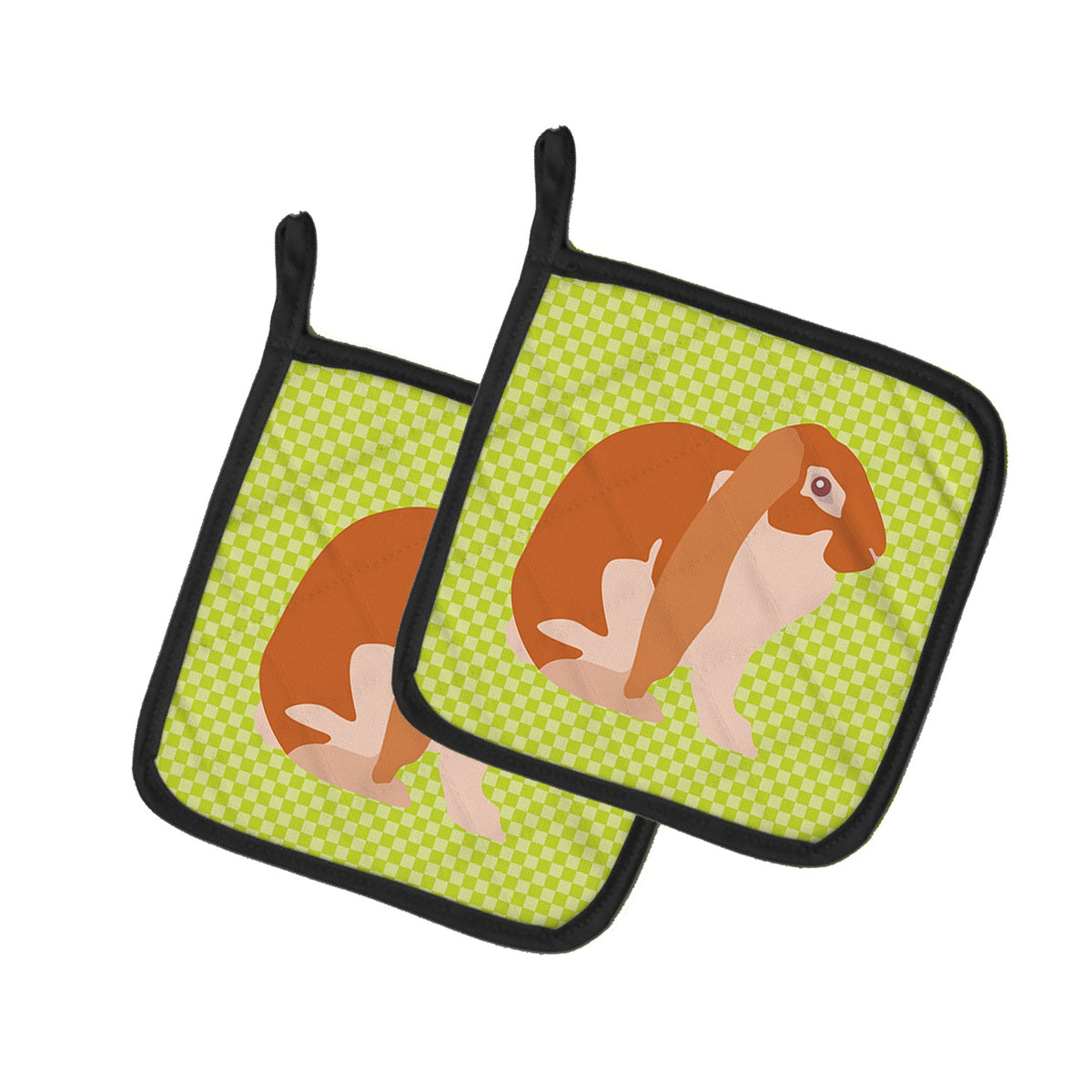 English Lop Rabbit Green Pot Holder Set of 2 Heat Resistant Quilted Hot Pads 7.5 x 7.5 Inch, Insulated Kitchen Trivets for Cooking & Baking