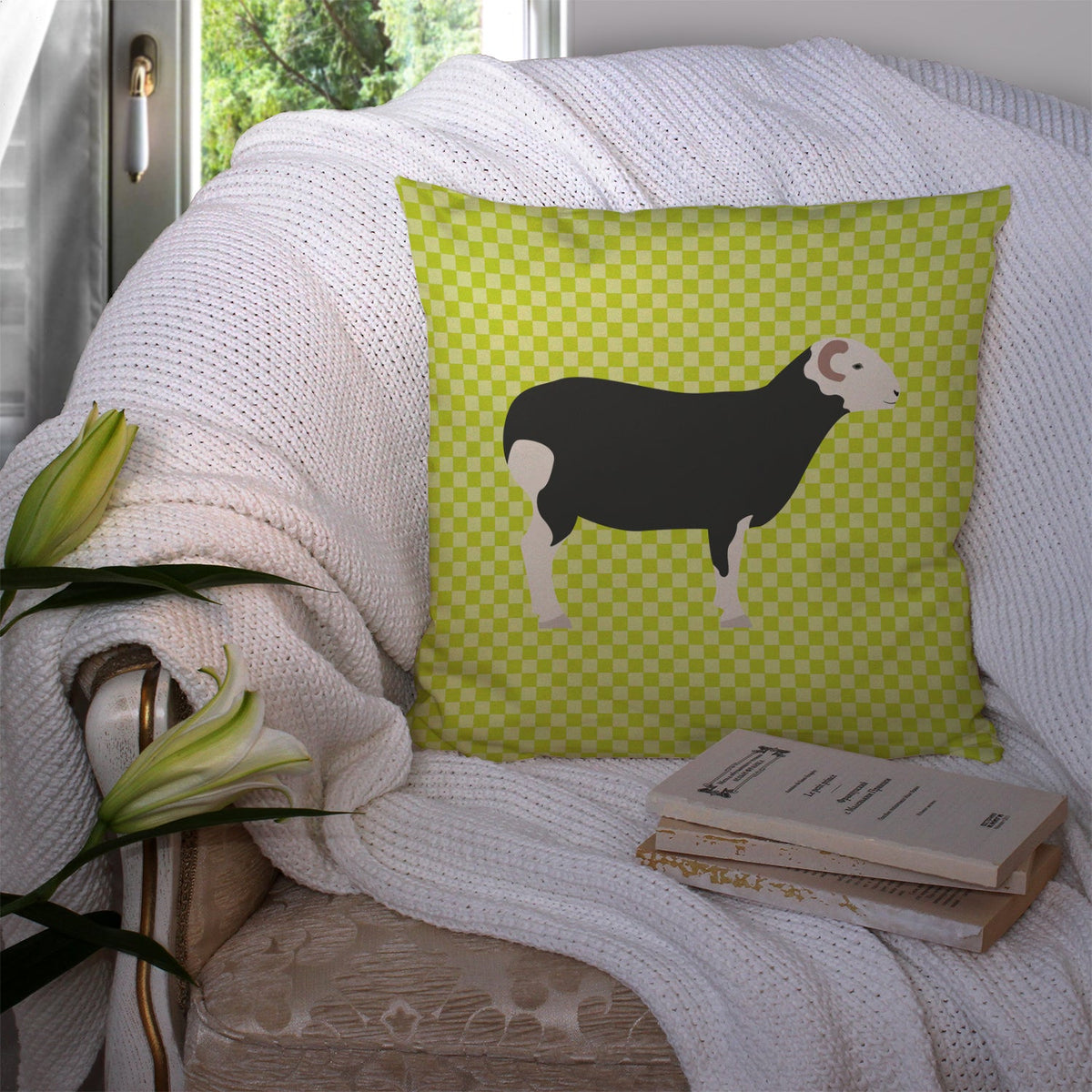 Herwick Sheep Green Decorative Throw Pillow 14x14 Indoor Outdoor Accent Cushion, Fabric Cover with Insert for Sofa, Bed, Porch & Living Room