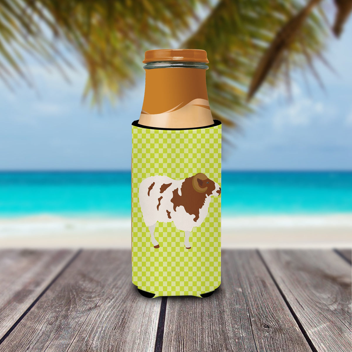 Jacob Sheep Green Slim Can Hugger , Insulated Foam Hugger for 12 oz Slim Cans, Beer Bottles & Water Bottles, Printed in USA
