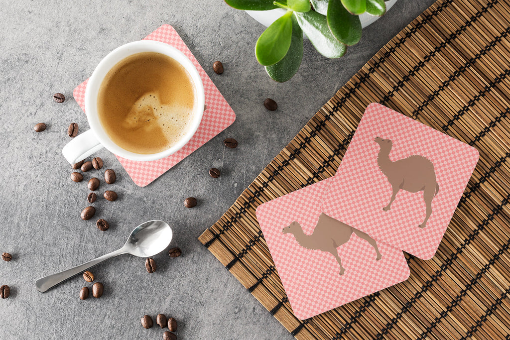 F1 Hybrid Camel Pink Check Foam Coasters Set of 4 Cup Coasters for Indoor Outdoor, Tabletop Protection, Anti Slip, Mouse pad Material