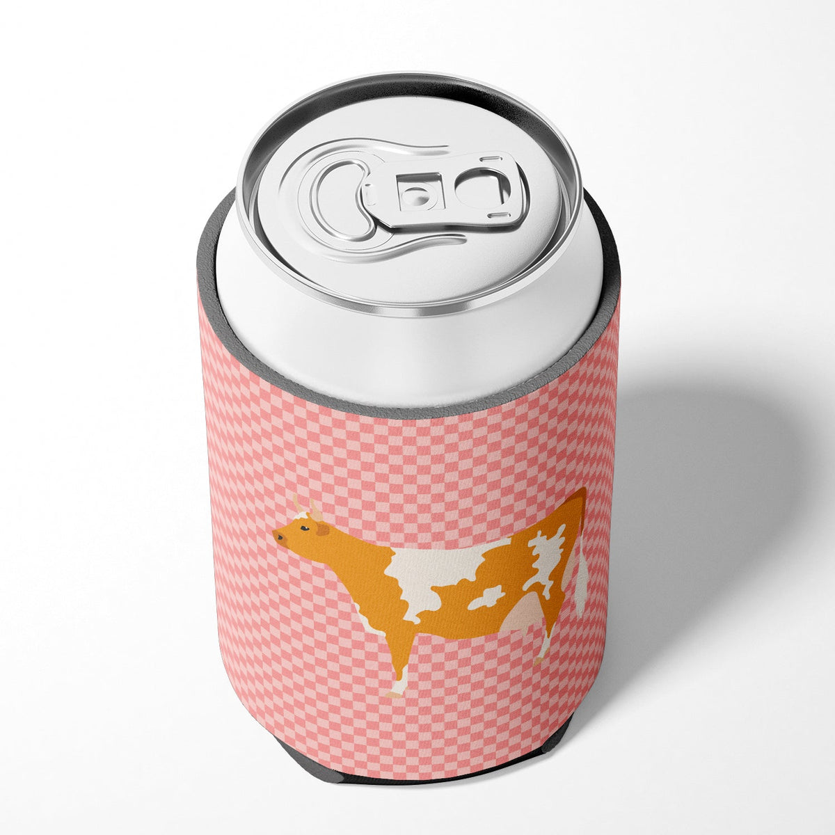 Guernsey Cow Pink Check Can or Bottle Hugger Cooler Sleeve for Standard 12 oz Cans, Insulated Foam Beer & Soda Can Hugger Reusable