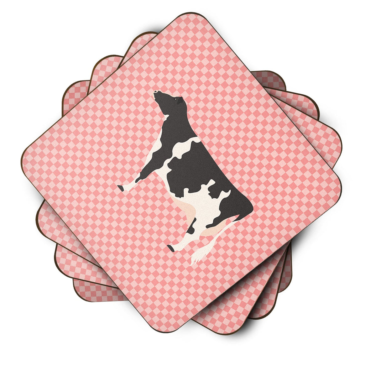 Holstein Cow Pink Check Foam Coasters Set of 4 Cup Coasters for Indoor Outdoor, Tabletop Protection, Anti Slip, Mouse pad Material